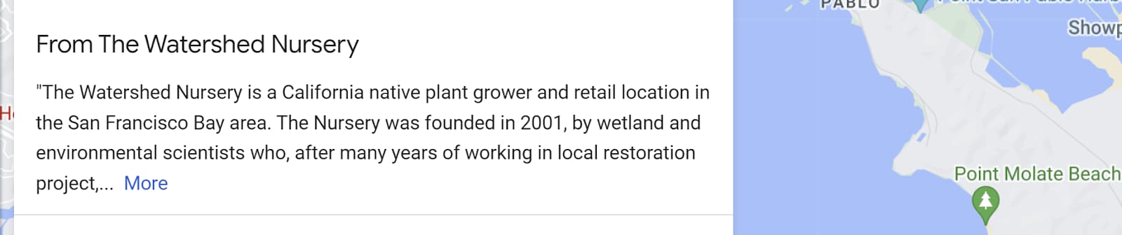 Screenshot of business description as displayed by Google for a plant nursery in San Francisco, California