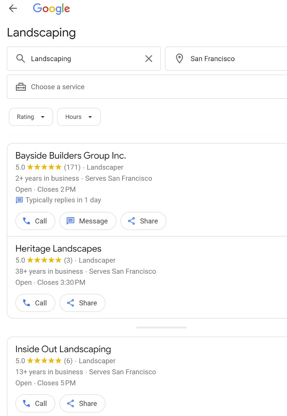 Google Local Service Ads expanded view