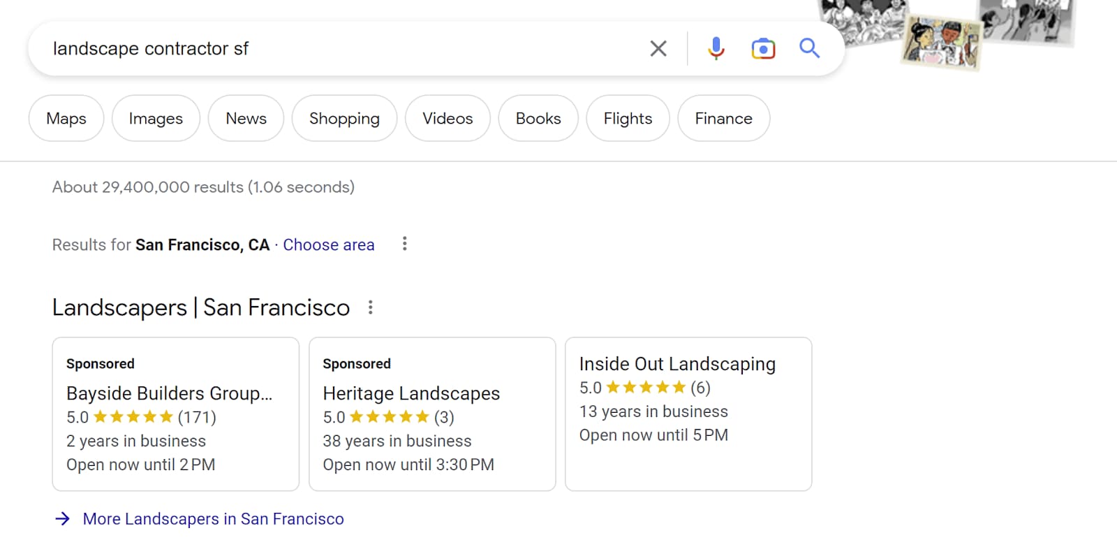 Google Local Service ads for landscape contractors in San Francisco
