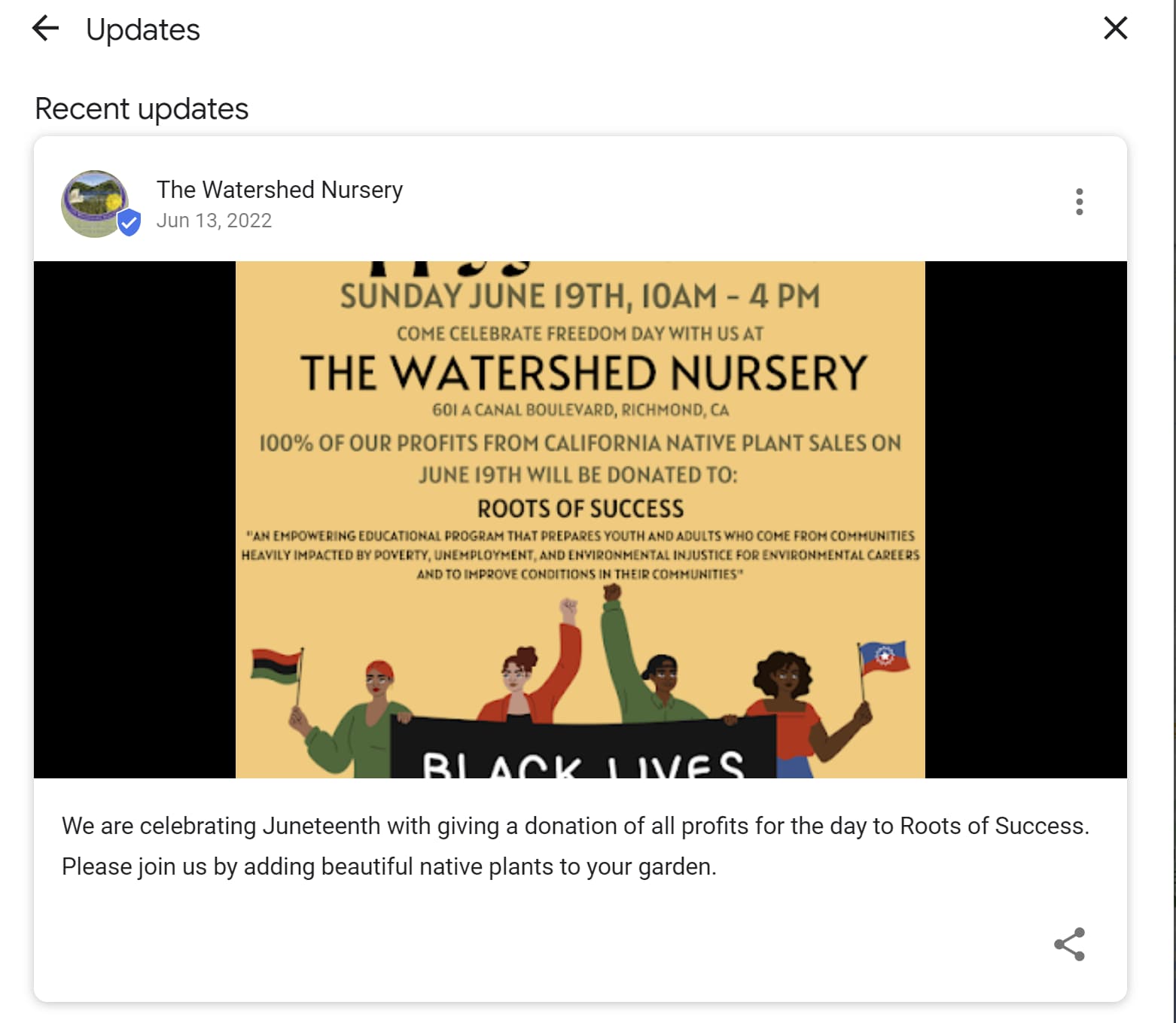 Screenshot of Google Updates