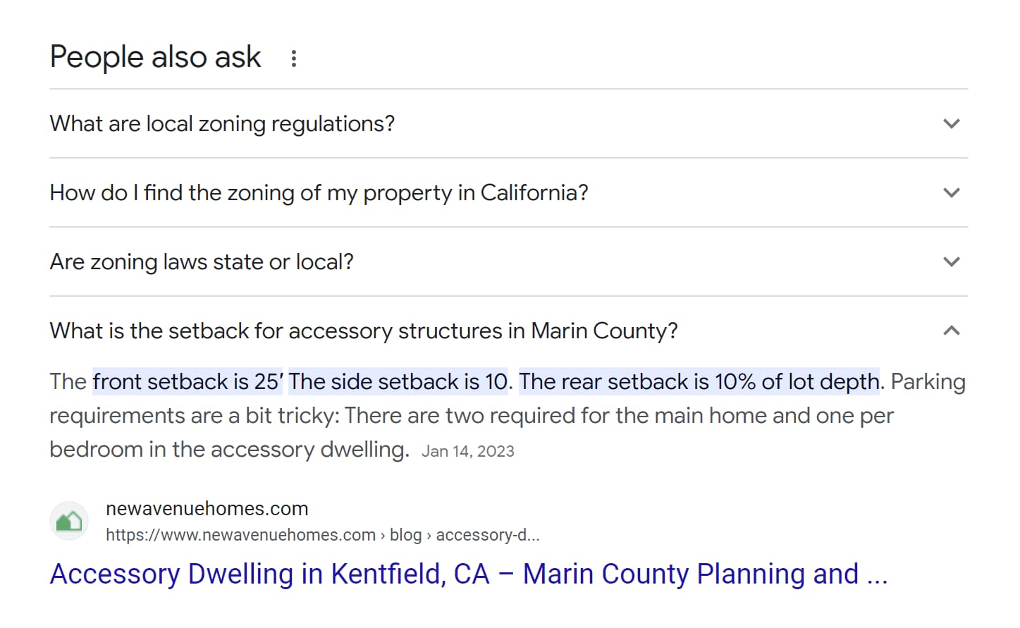 Local business being shown as an answer to a People Also Ask question