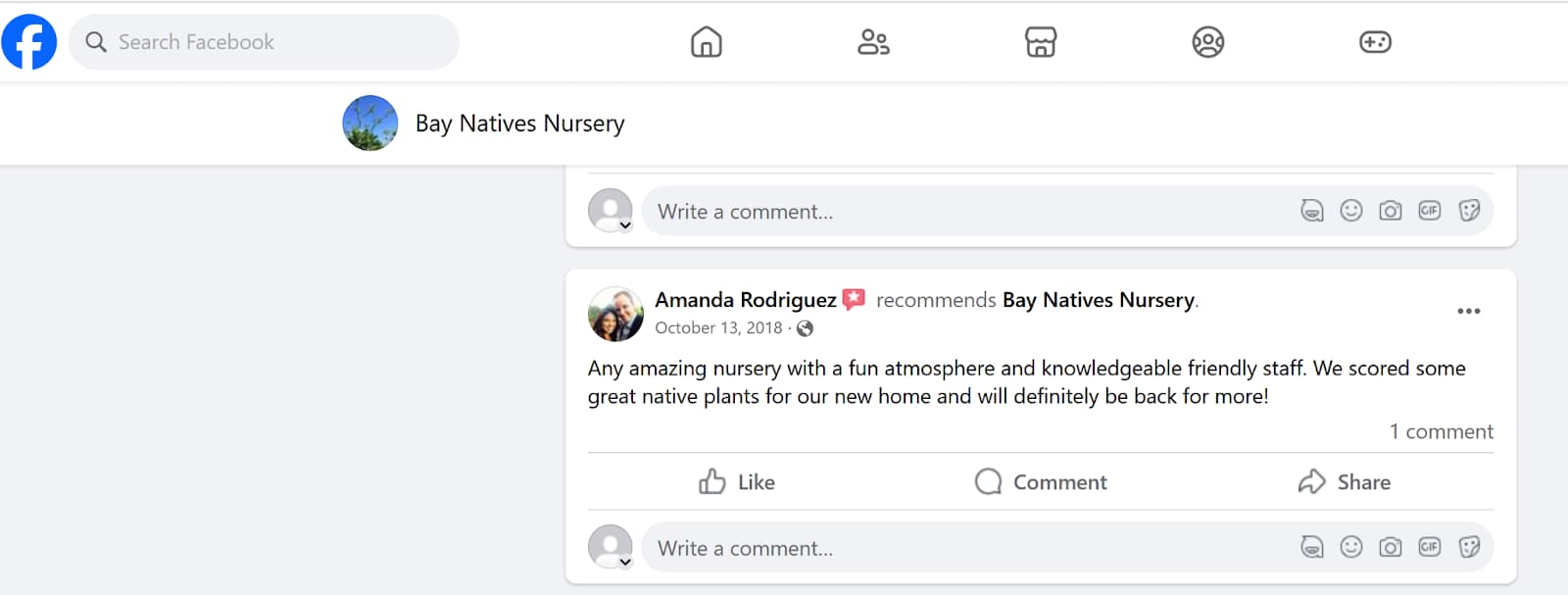 Local business review via www.facebook.com/bay.natives/reviews