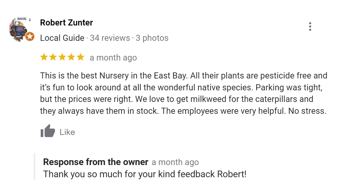 Screenshot of positive business review showing the response from the owner