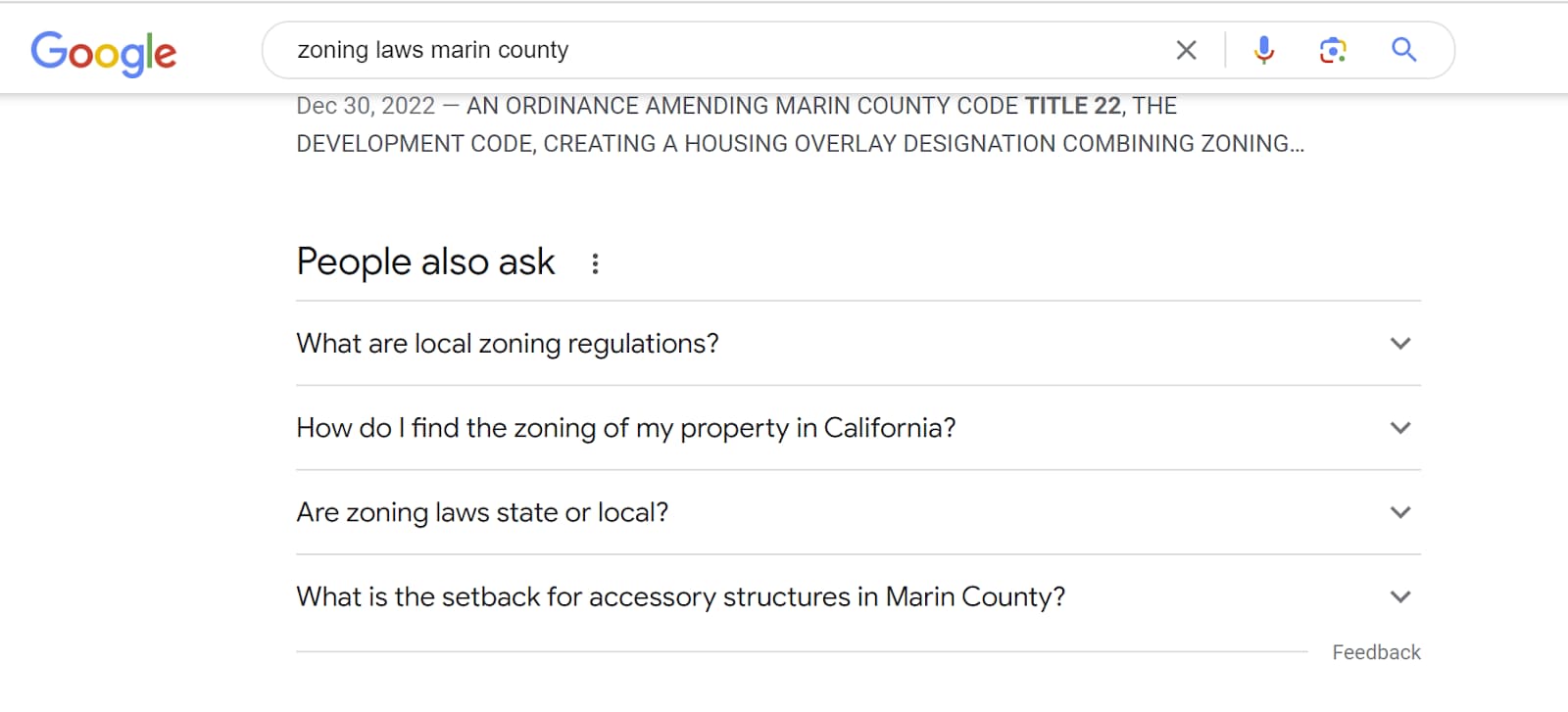 Screenshot of People Also Ask box for a query about local zoning laws