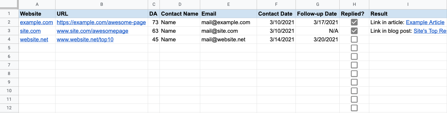 Screenshot of the linked spreadsheet template.