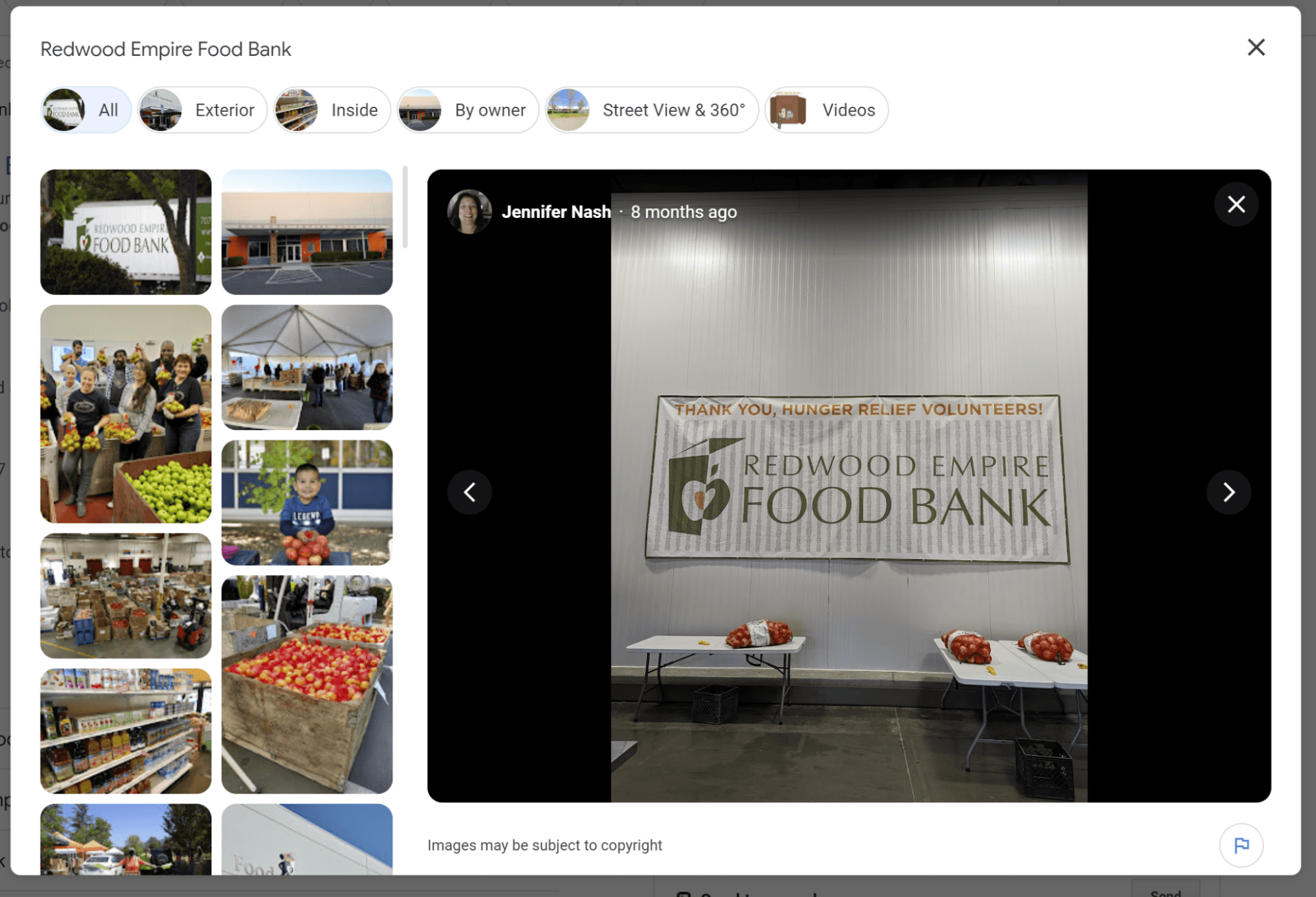 Screenshot of the Google Business Profile photo section of a local food bank.