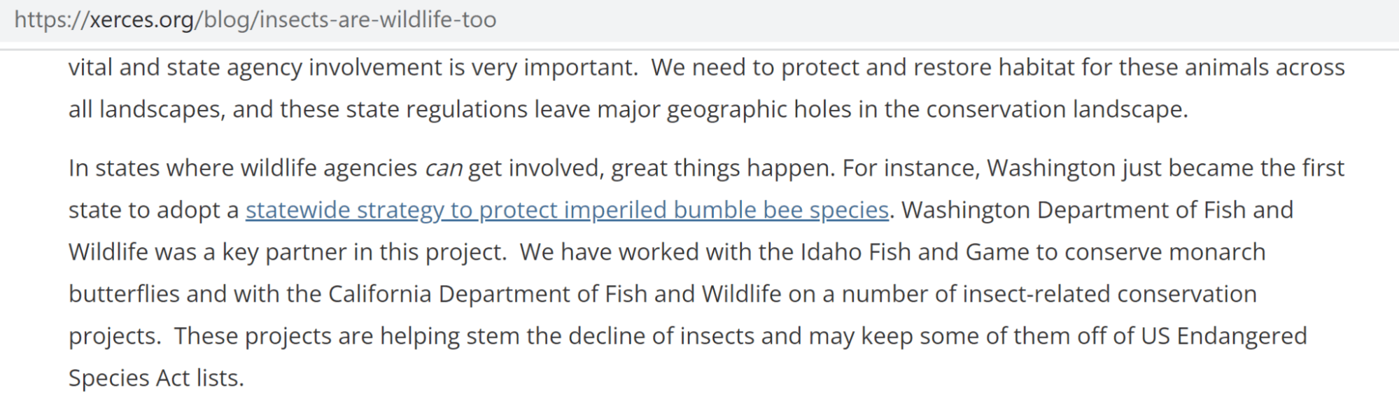 screenshot of internal link on Xerces website