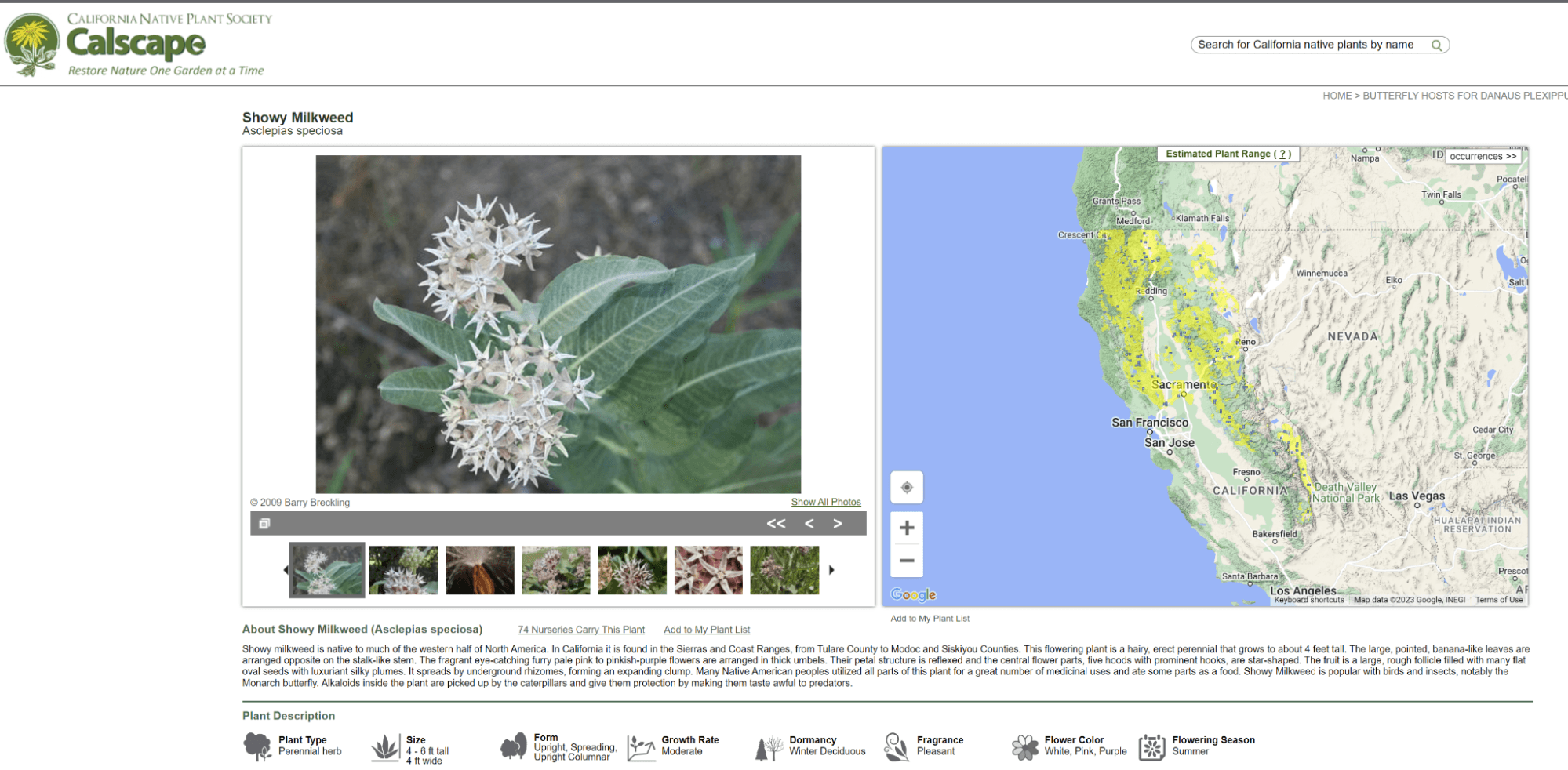 Example of internal links on calscape.org
