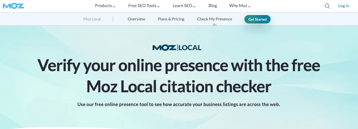 Screenshot of Moz's free online presence checker tool