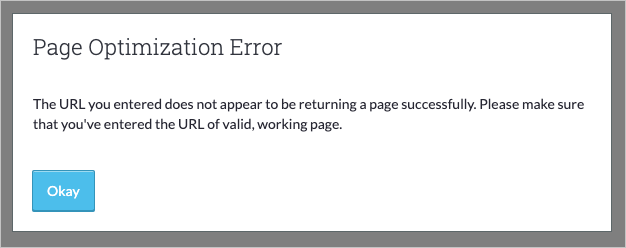 Page Optimization error window in On-Page Grader