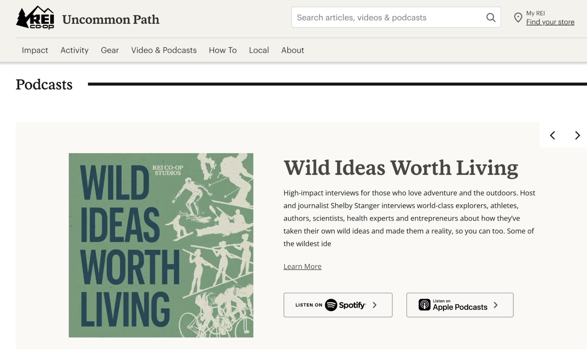 screenshot of podcast on REI website