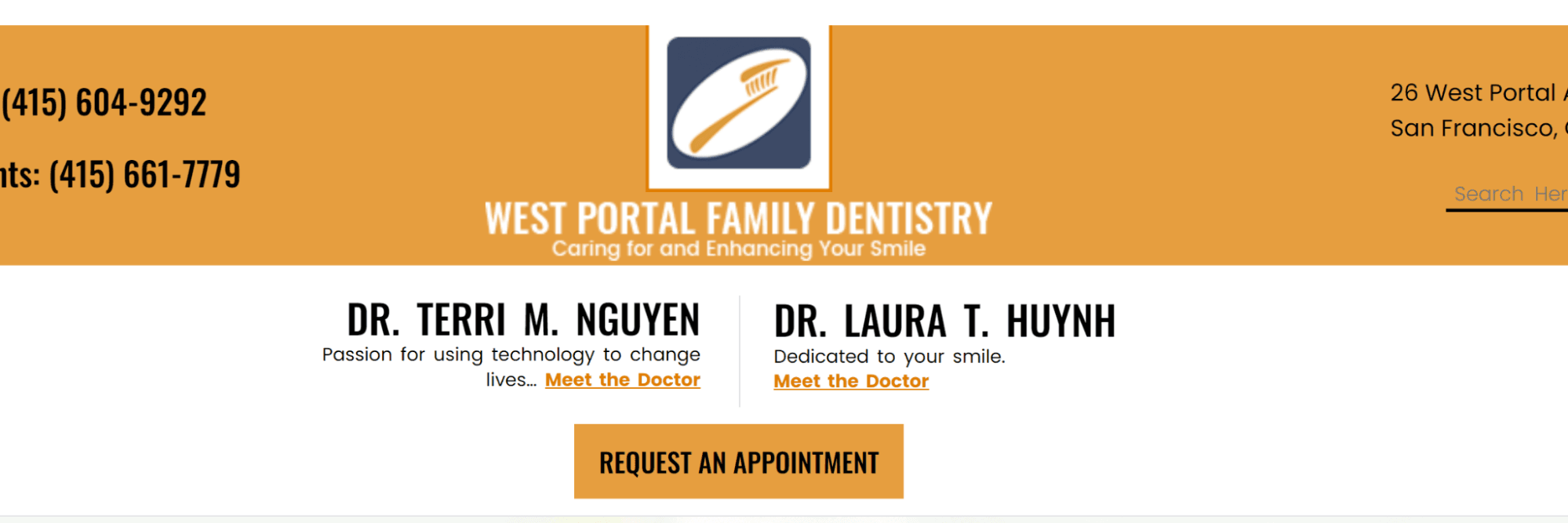 screenshot of practitioner landing page for a dentist office in San Francisco, California