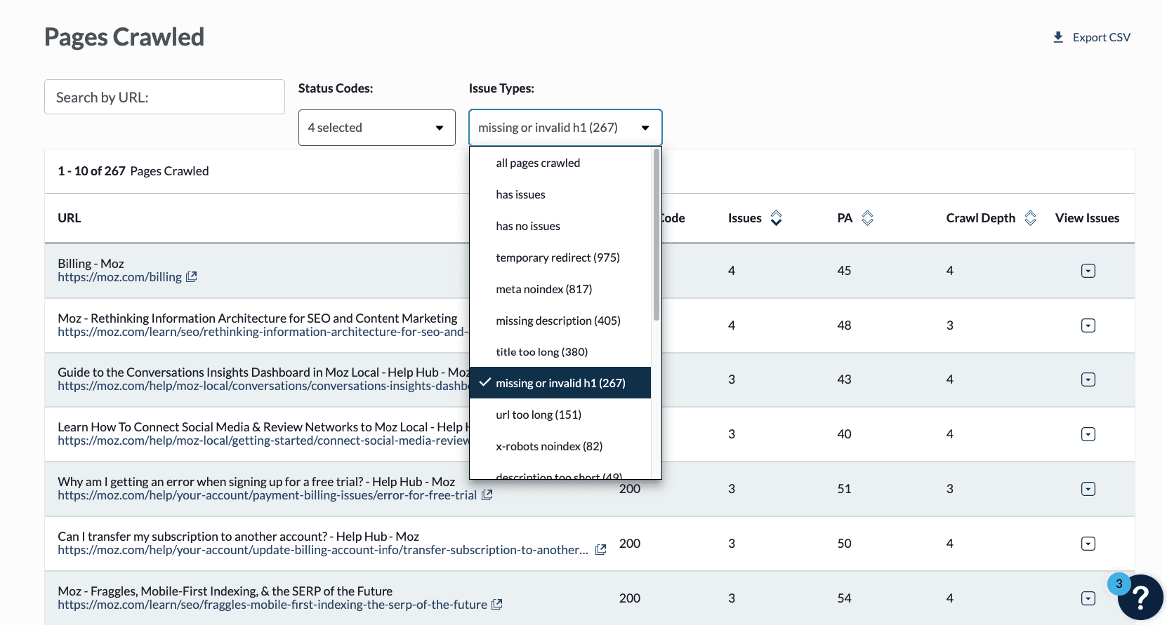 Filter for specific issues like duplicate or missing titles