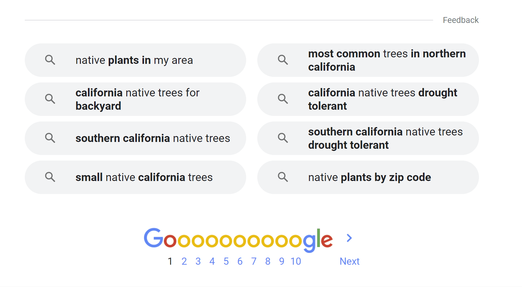 Screenshot of related searches in Google