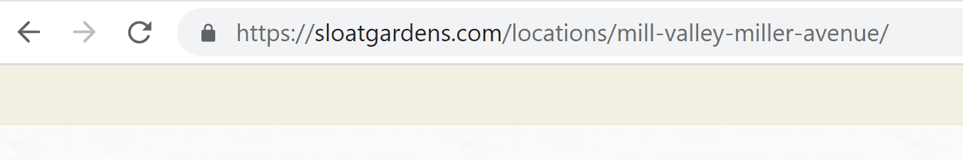 Screenshot of complete URL for Garden Center showing a branch location