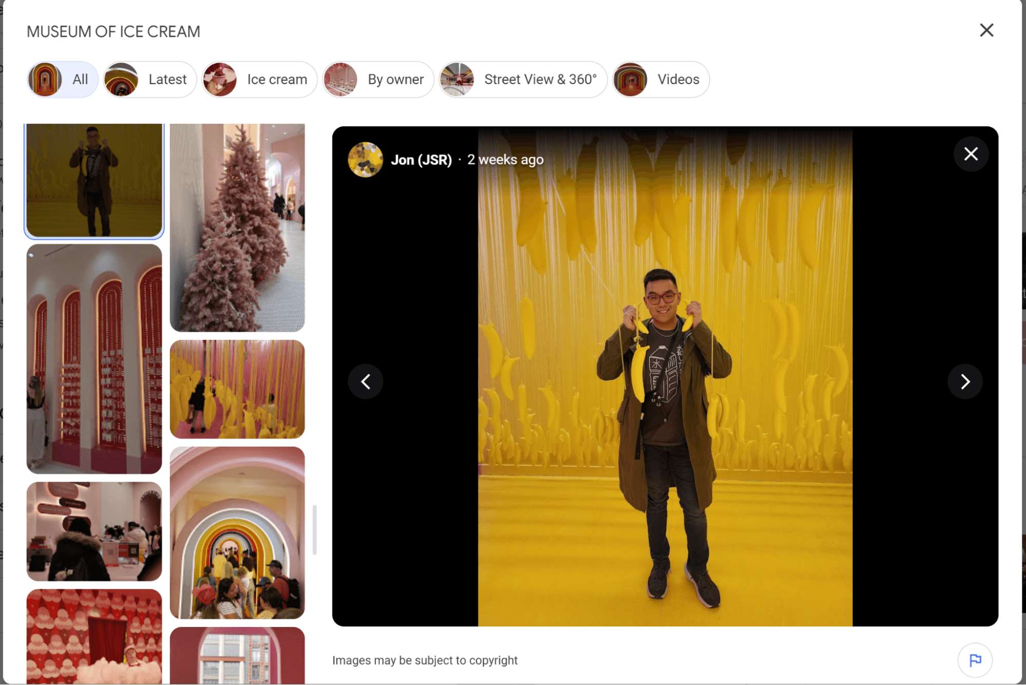 screenshot of UGC images for an ice cream museum website